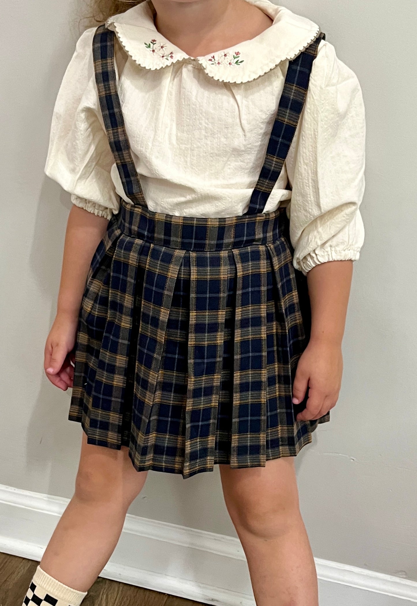 Plaid suspenders dress